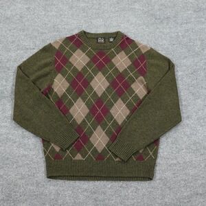Jos. A. Bank Sweater Men Medium Green Argyle Lambswool Blend Signature Crew Neck